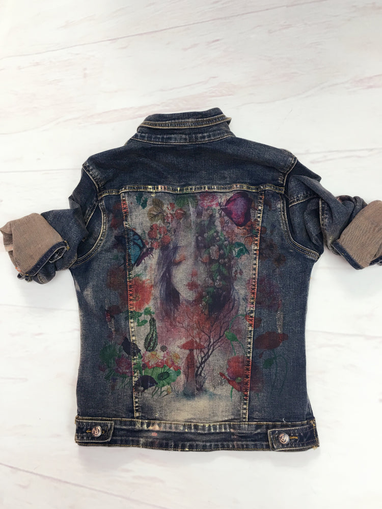 Flowers Print Denim Jeans Jacket Pants Suit Lady