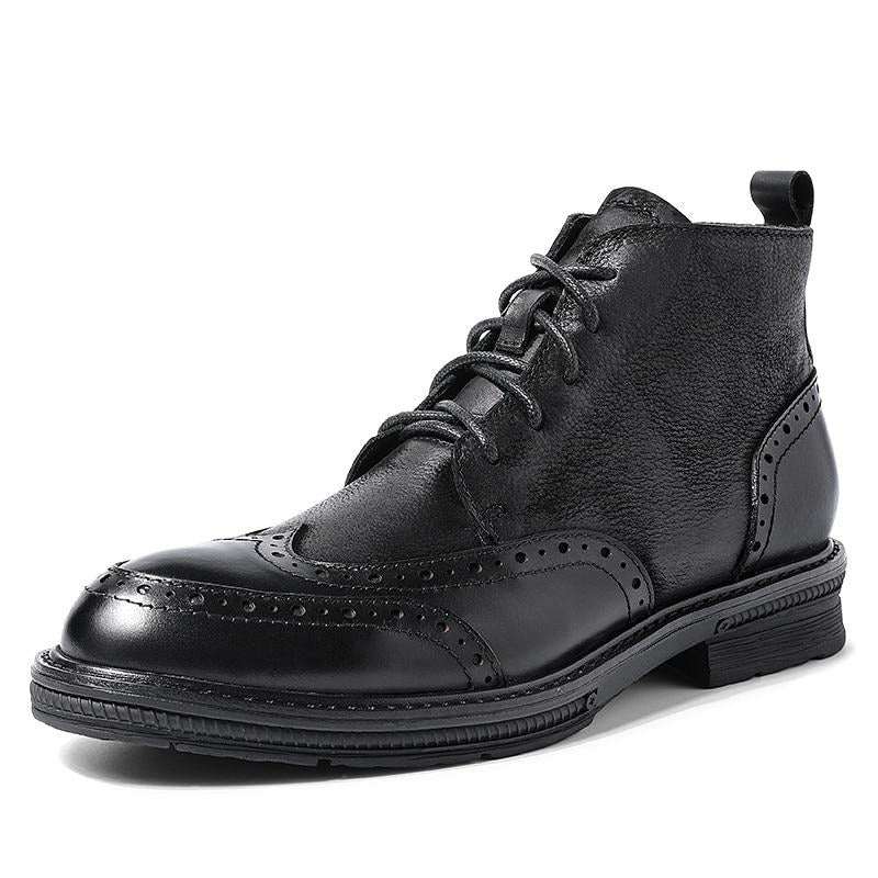 Retro Brogue Shoes Men Tips Boots Leather