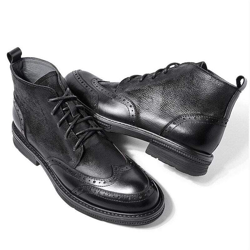 Retro Brogue Shoes Men Tips Boots Leather