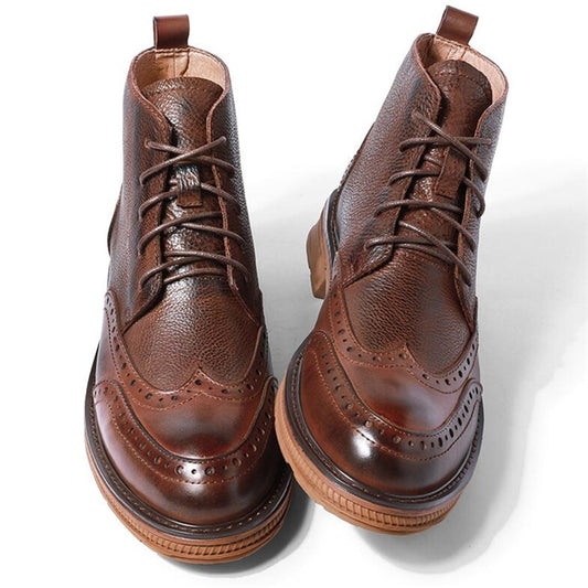 Retro Brogue Shoes Men Tips Boots Leather