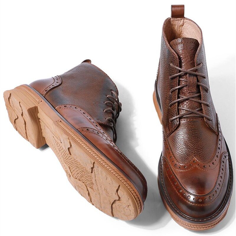 Retro Brogue Shoes Men Tips Boots Leather