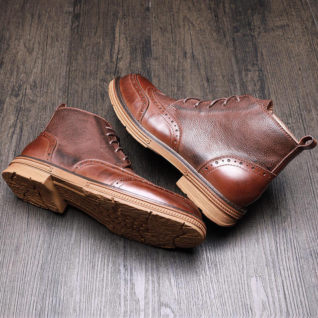 Retro Brogue Shoes Men Tips Boots Leather