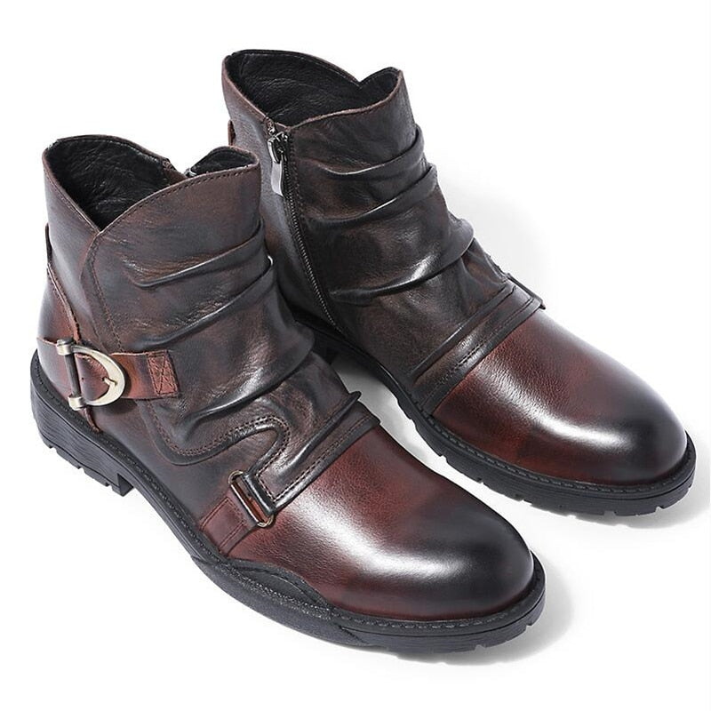 Trendy Buckle Belt Boots Men Full Grain Leather