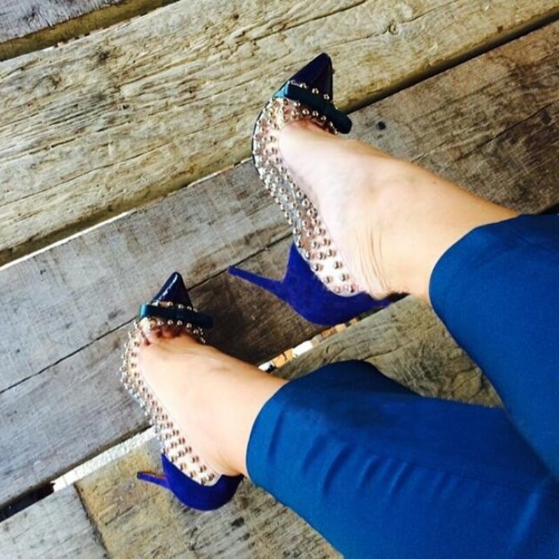 Sexy Blue Pink Suede Heels Bowtie High Heel Shoes