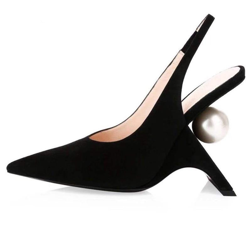 Suede Lady Pumps Shoes Pearl Decor Party Shoe