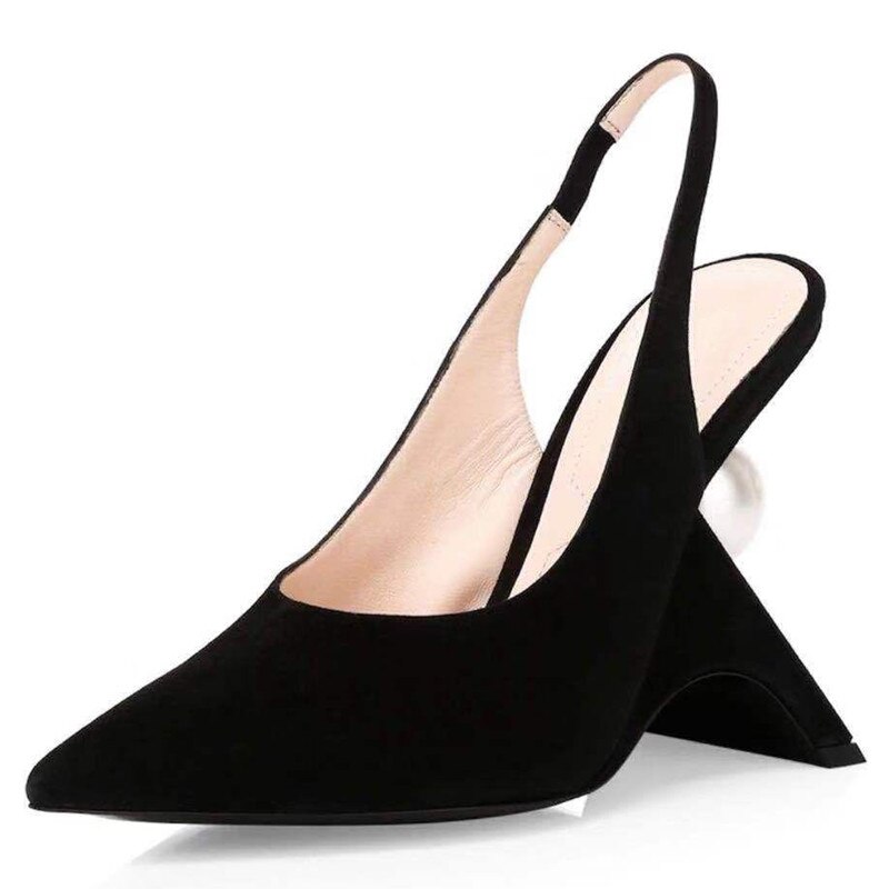 Suede Lady Pumps Shoes Pearl Decor Party Shoe