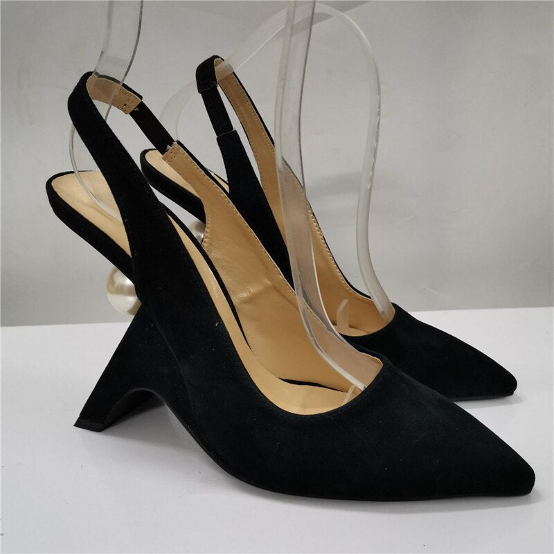 Suede Lady Pumps Shoes Pearl Decor Party Shoe