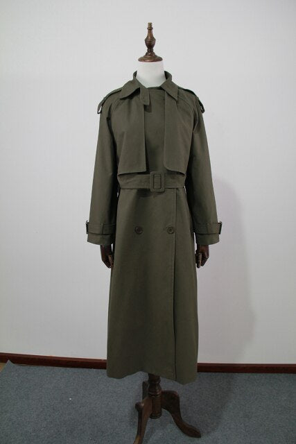 Classic Long Trench Coat With Belt Chic Female Windbreaker