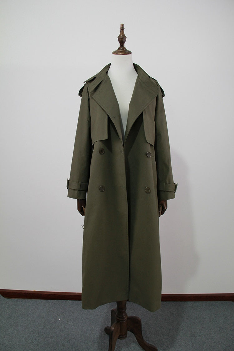 Classic Long Trench Coat With Belt Chic Female Windbreaker