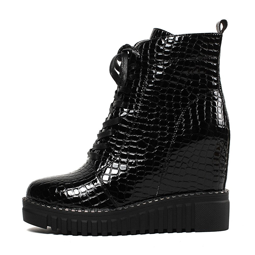 Cow Leather Platform Ankle Boots Women