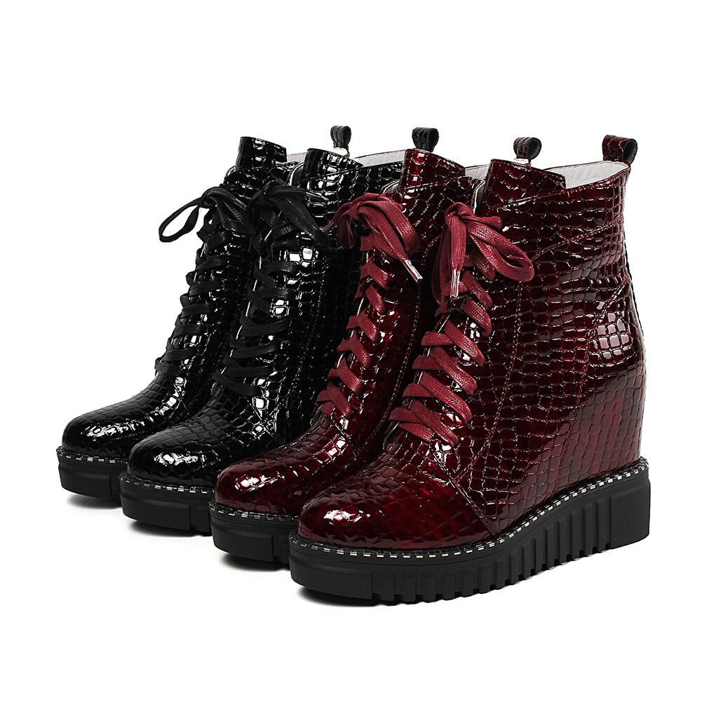 Cow Leather Platform Ankle Boots Women