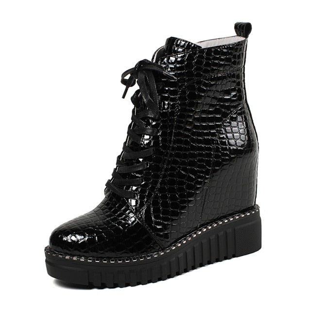 Cow Leather Platform Ankle Boots Women