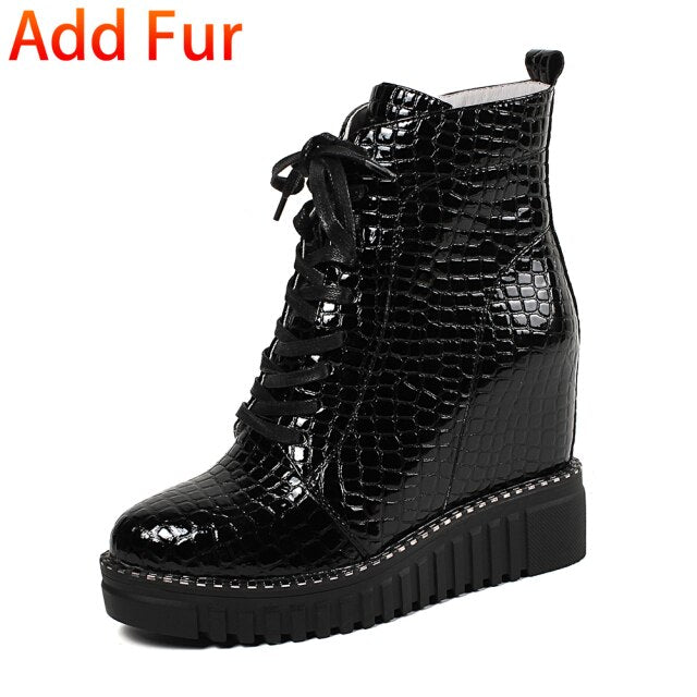 Cow Leather Platform Ankle Boots Women