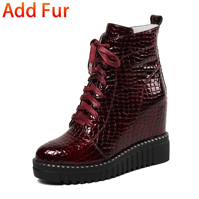 Cow Leather Platform Ankle Boots Women