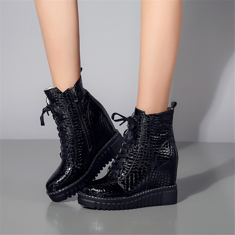 Cow Leather Platform Ankle Boots Women