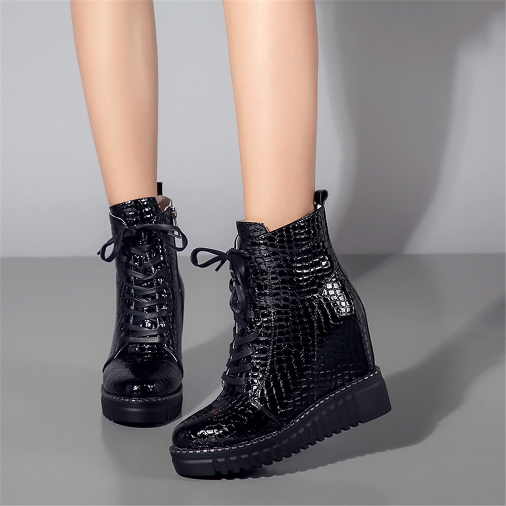 Cow Leather Platform Ankle Boots Women