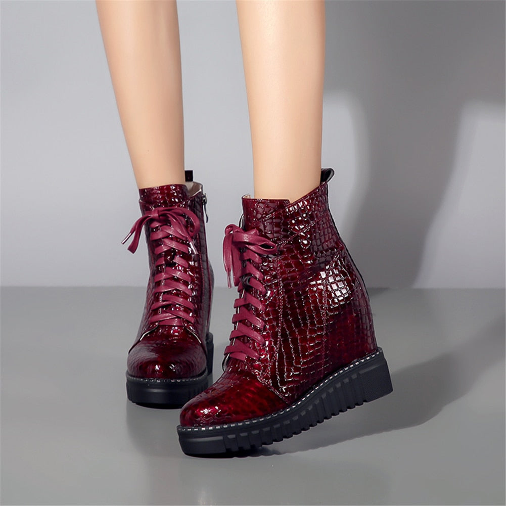 Cow Leather Platform Ankle Boots Women