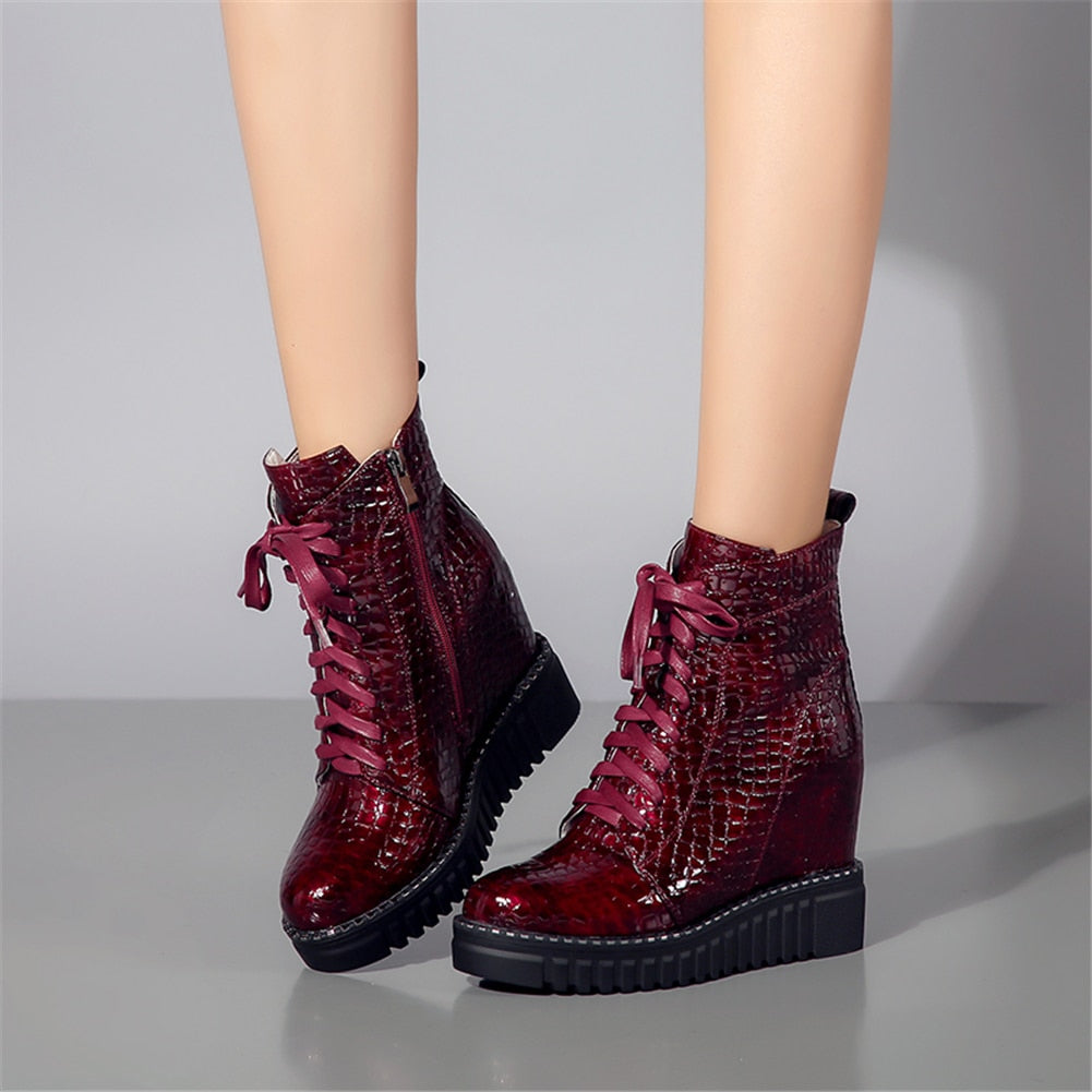 Cow Leather Platform Ankle Boots Women