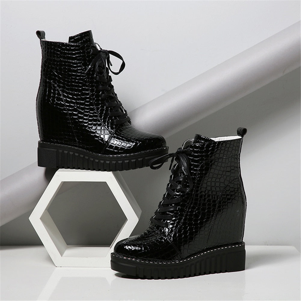 Cow Leather Platform Ankle Boots Women