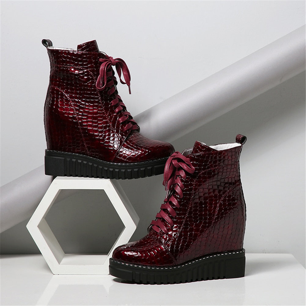 Cow Leather Platform Ankle Boots Women