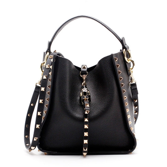 Rivet Style Ladies Hand Bags Genuine Cow Leather