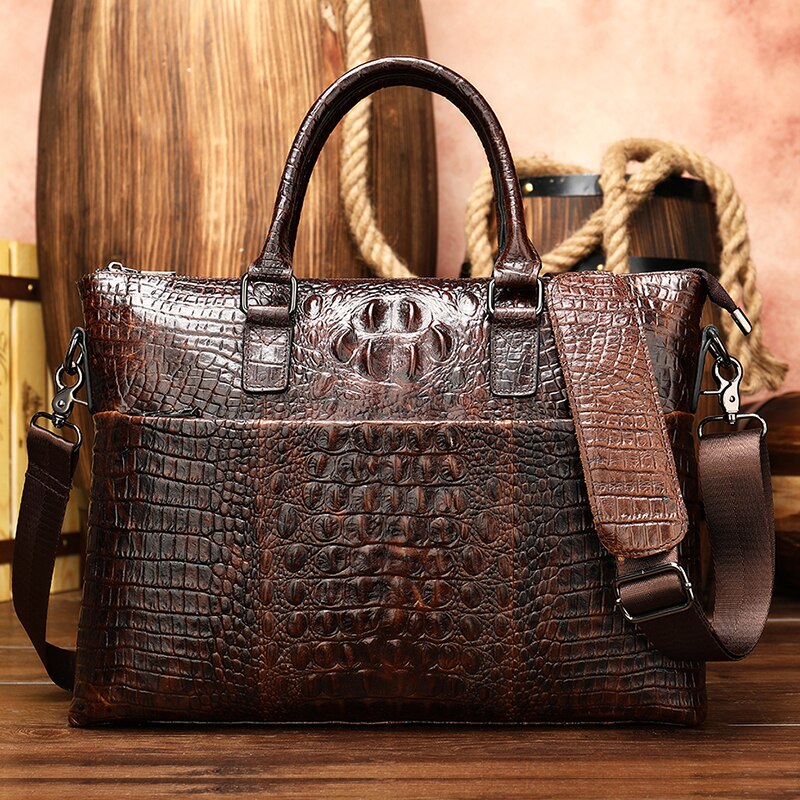 Men Briefcase Bag Genuine Leather Crocodile Pattern