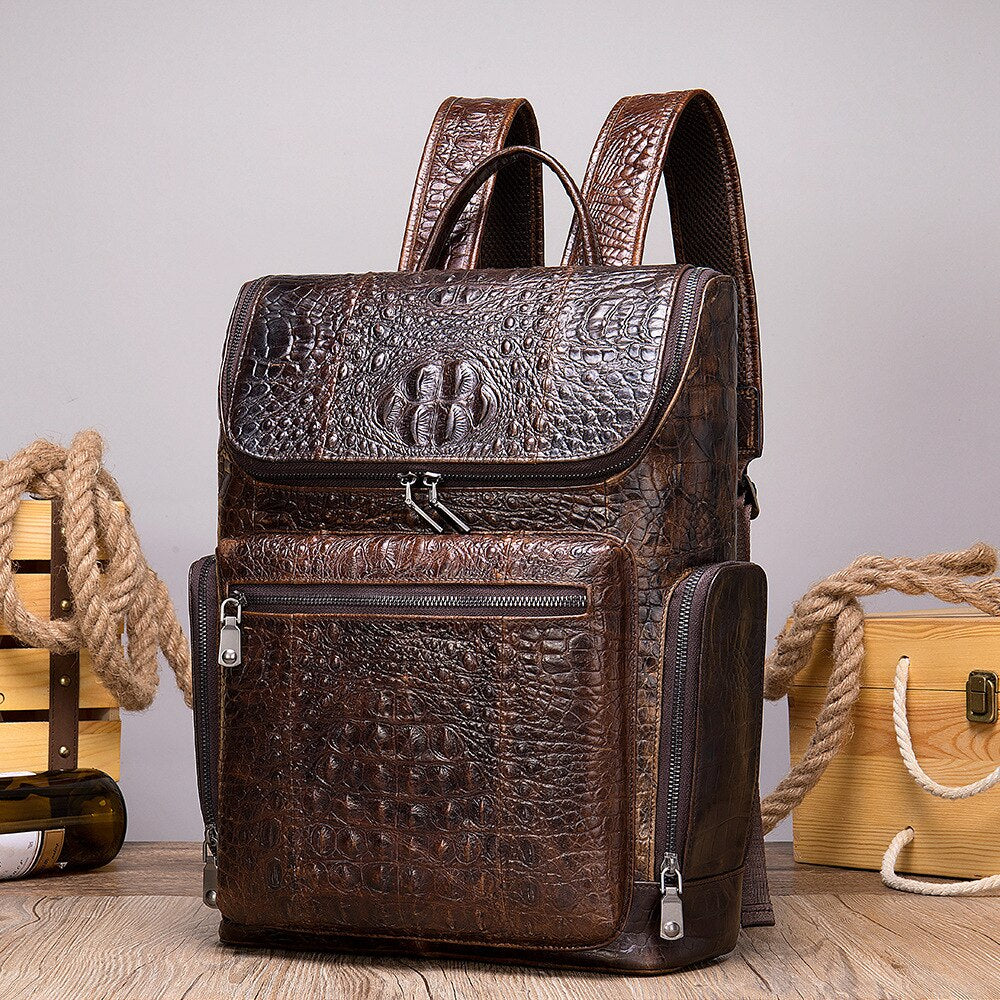 Luxury Crocodile Genuine Leather Men's Backpack