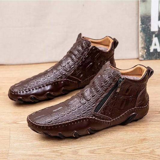 Men Leather Fashion Retro Zipper Ankle Boots