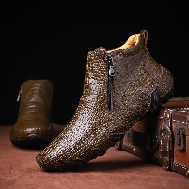 Men Leather Fashion Retro Zipper Ankle Boots