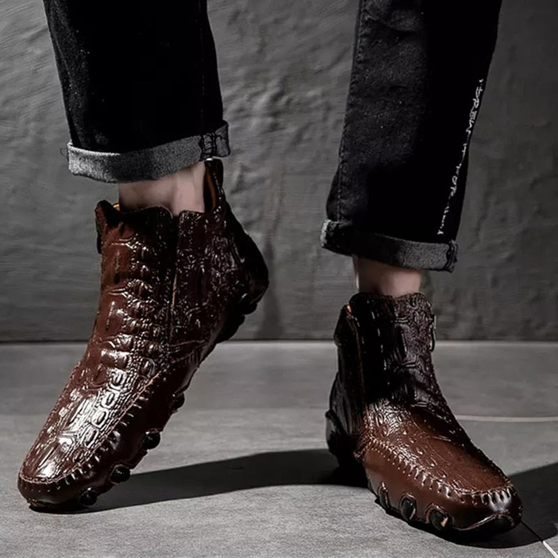 Men Leather Fashion Retro Zipper Ankle Boots