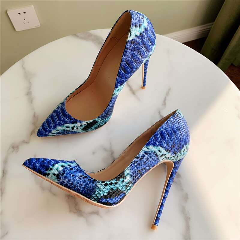 Sexy Blue Printed Leather Stiletto Heels Dress Shoes