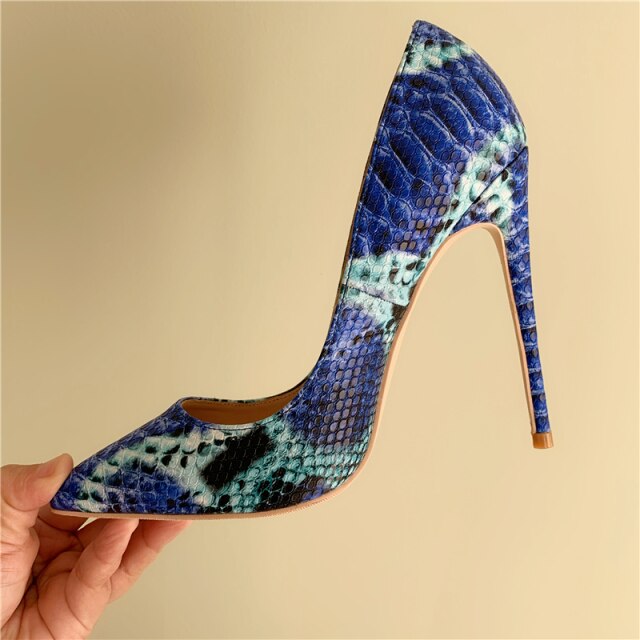 Sexy Blue Printed Leather Stiletto Heels Dress Shoes