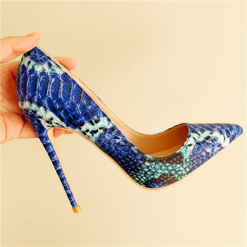 Sexy Blue Printed Leather Stiletto Heels Dress Shoes