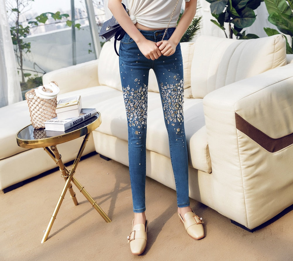 Denim Style Skinny Stretch  Casual Pants