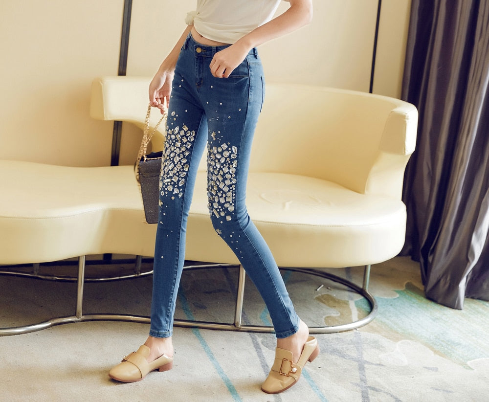 Denim Style Skinny Stretch  Casual Pants