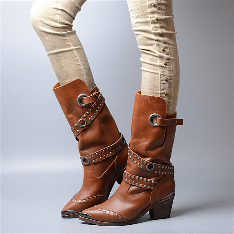 Pointed Toe Women Mid-Calf Boots