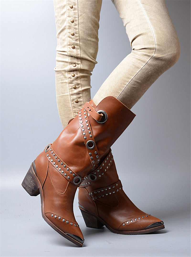 Pointed Toe Women Mid-Calf Boots