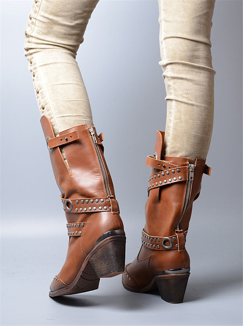 Pointed Toe Women Mid-Calf Boots