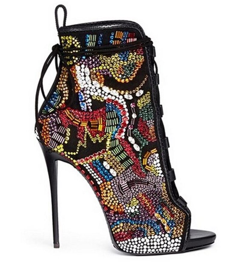 Multicolor Crystal High Heel Ankle Boots