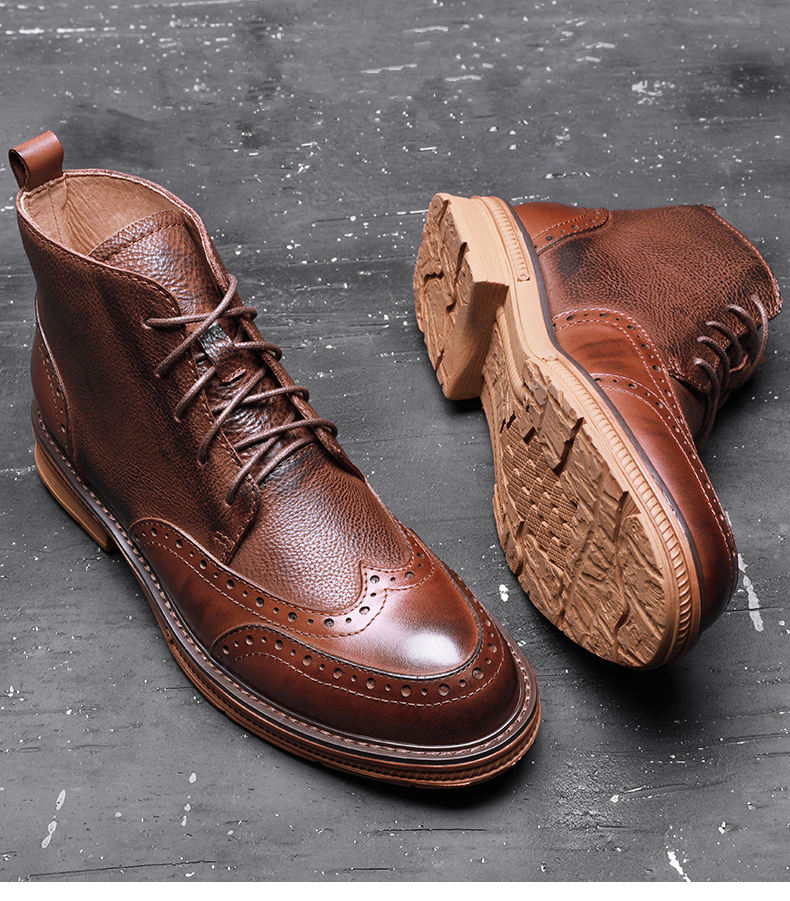 Retro Brogue Shoes Men Tips Boots Leather