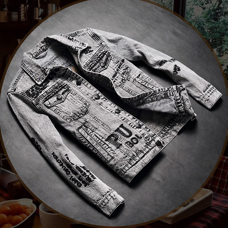 casual denim jacket for men with embroidered