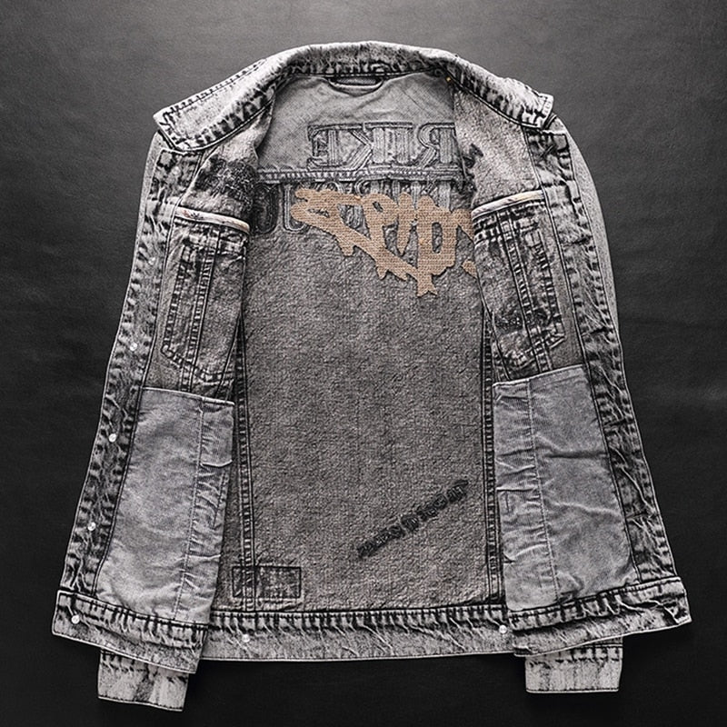 casual denim jacket for men with embroidered