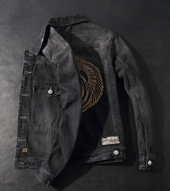 casual men denim jacket retro embroidery