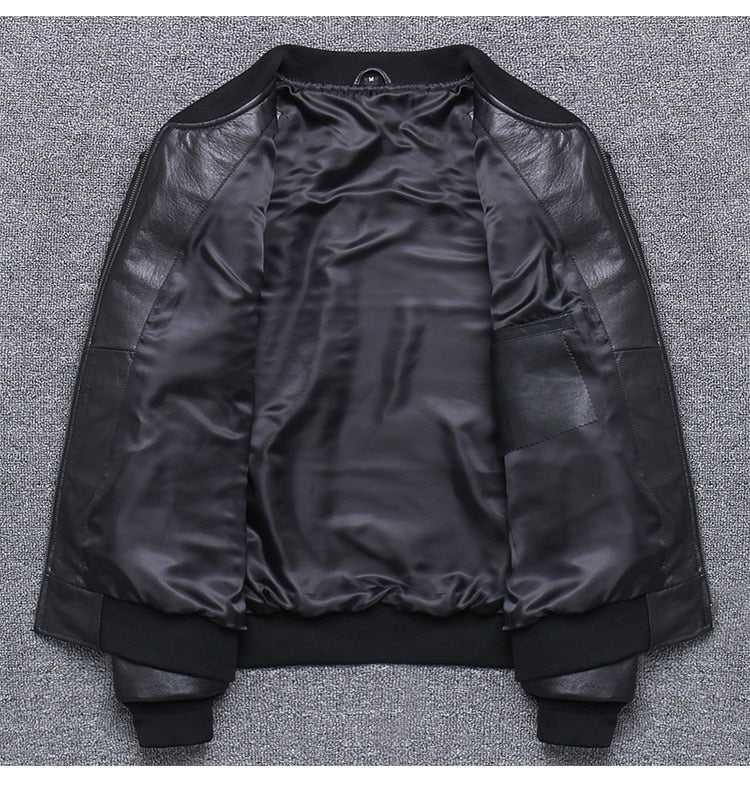 Mens Slim Genuine Leather Jacket Baseball Coat
