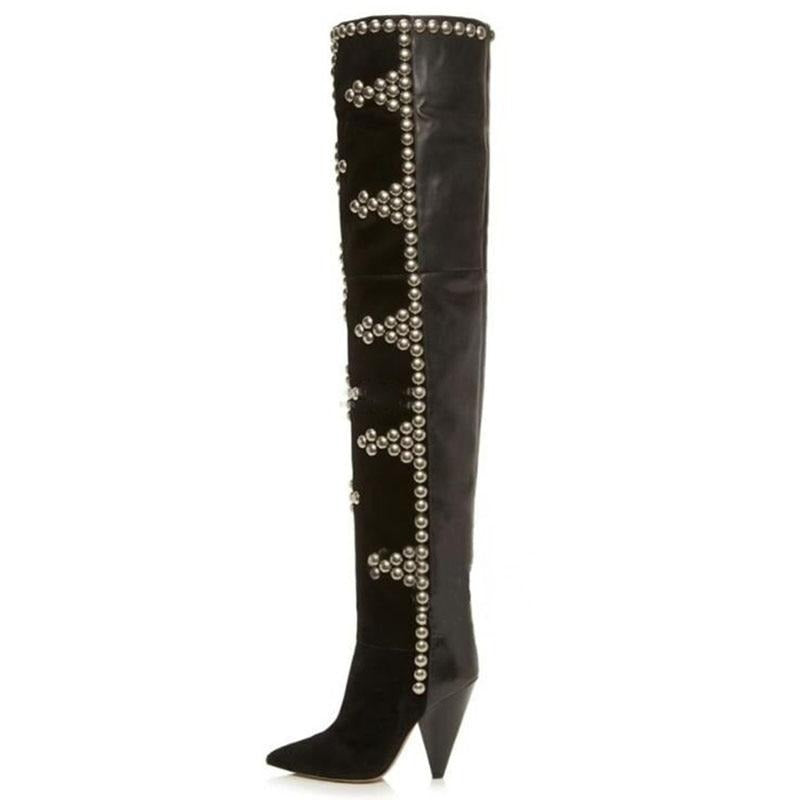 Rivets Studed Women Over The Knee High Boots