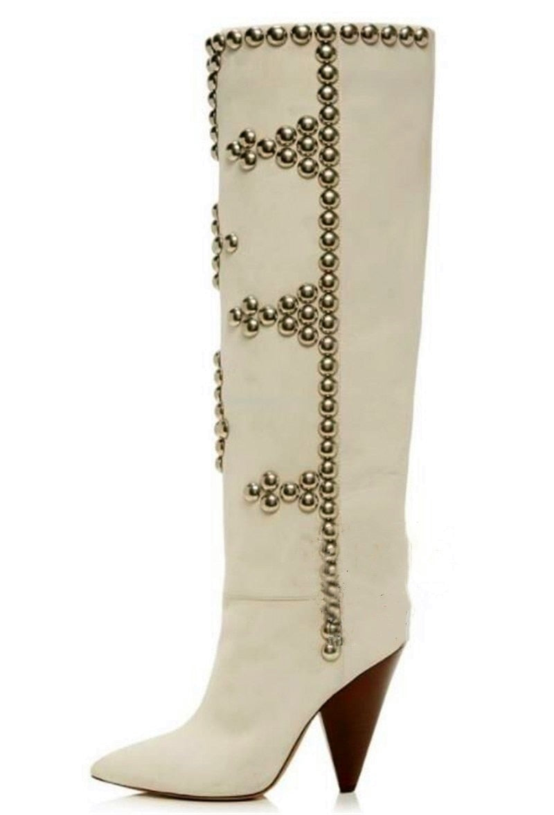 Rivets Studed Women Over The Knee High Boots