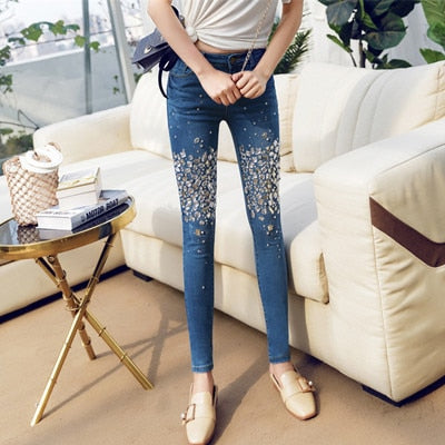 Denim Style Skinny Stretch  Casual Pants