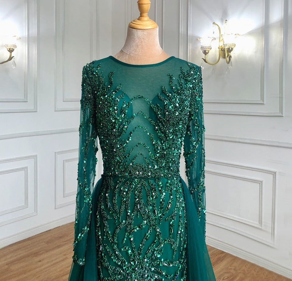 Muslim Green With Train Evening Dresses Gowns