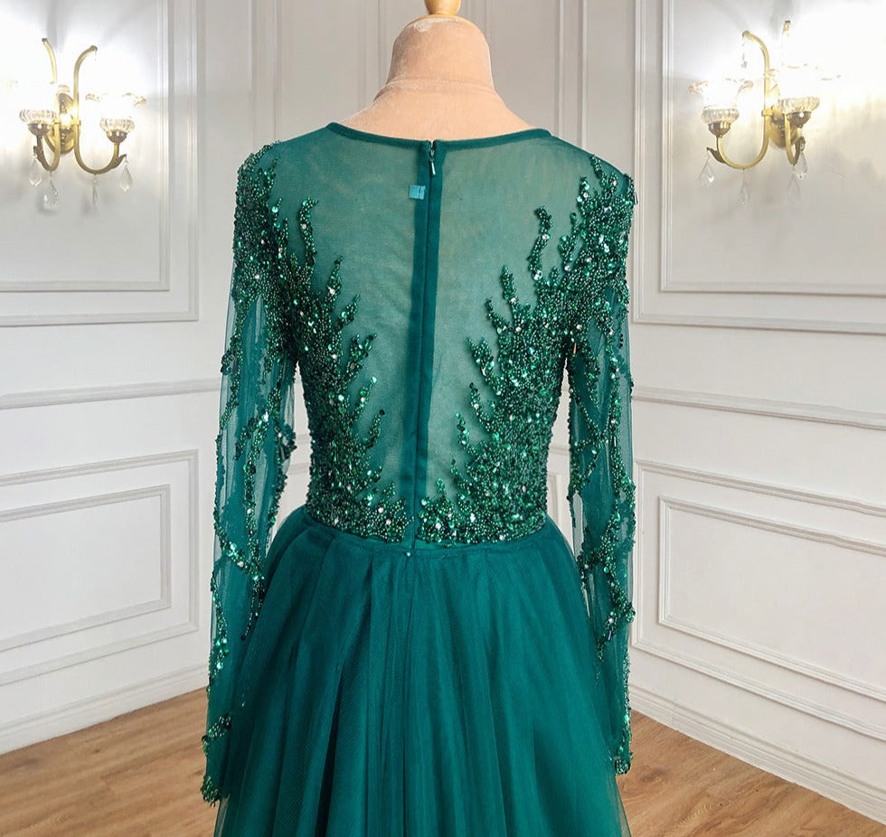 Muslim Green With Train Evening Dresses Gowns