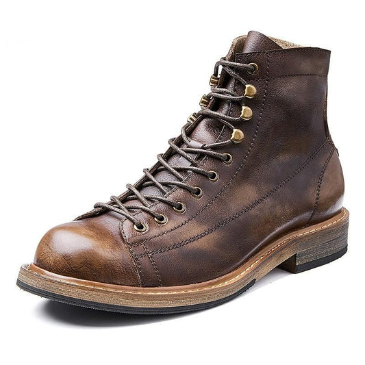 Retro Big Round Toe Men Work Boots British Style